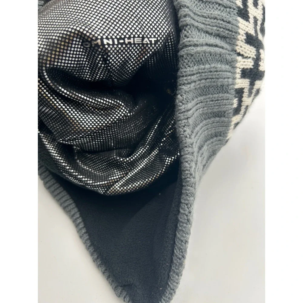 Columbia Youth Omni-Heat Beanie Earflap Hat Black White Grey Geometric  Beanie
